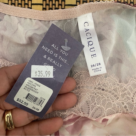 Cacique Floral Lace Romper Sleepwear Plus Size 26/28 | Pink Aqua Peony Print - Picture 7 of 11